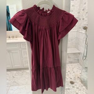 Burgundy Ruffle Sleeve Dress